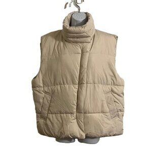 Urban Outfitters BDG Beige Zip Up Sleeveless Puffer Quilted Coat Vest Jacket L